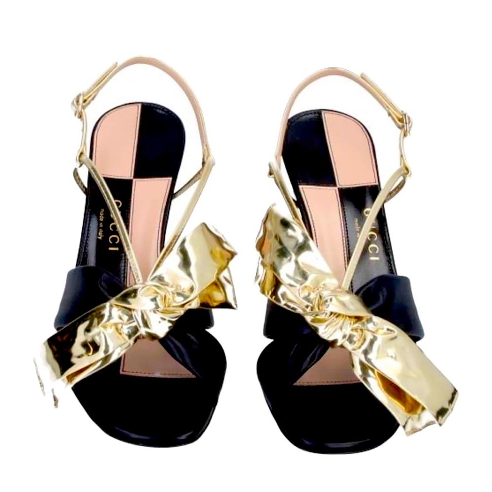 Gucci Authentic Black/Gold Leather Sandals heels 38.5